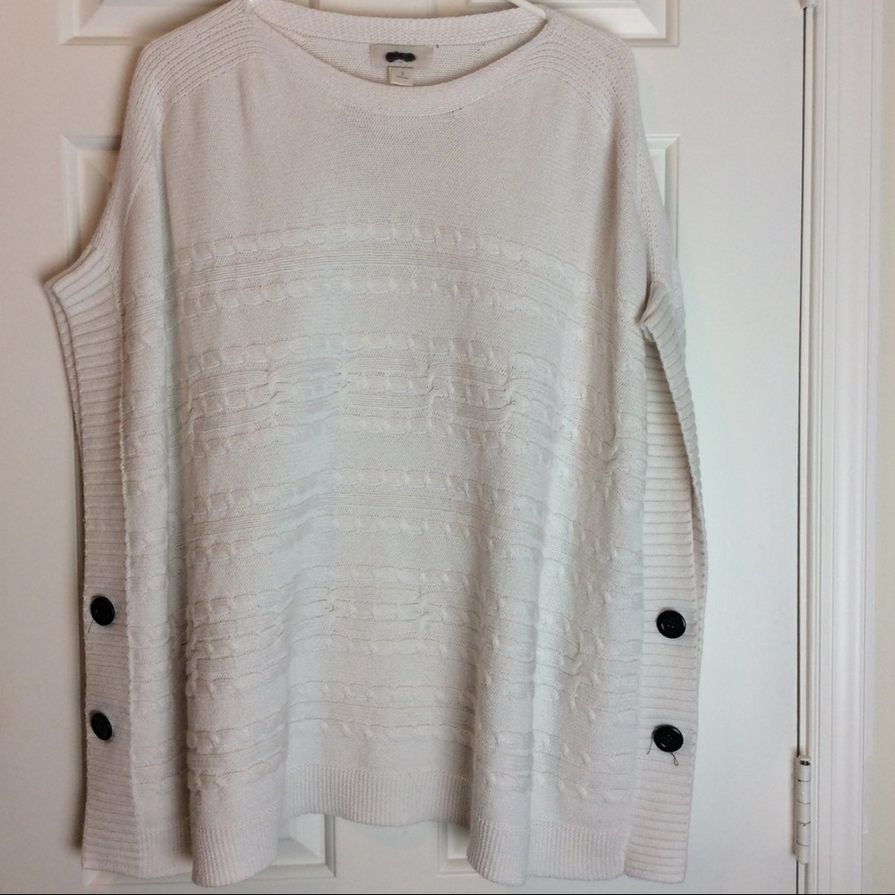 Loft Cream Cable Knit Poncho w/ Side Buttons Sz Sm